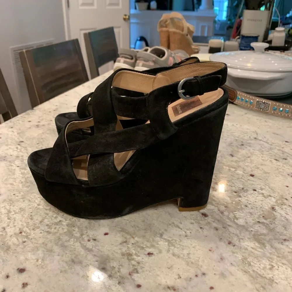 Dolce Vita Black Velvet Cross Over Wedge sz 8
